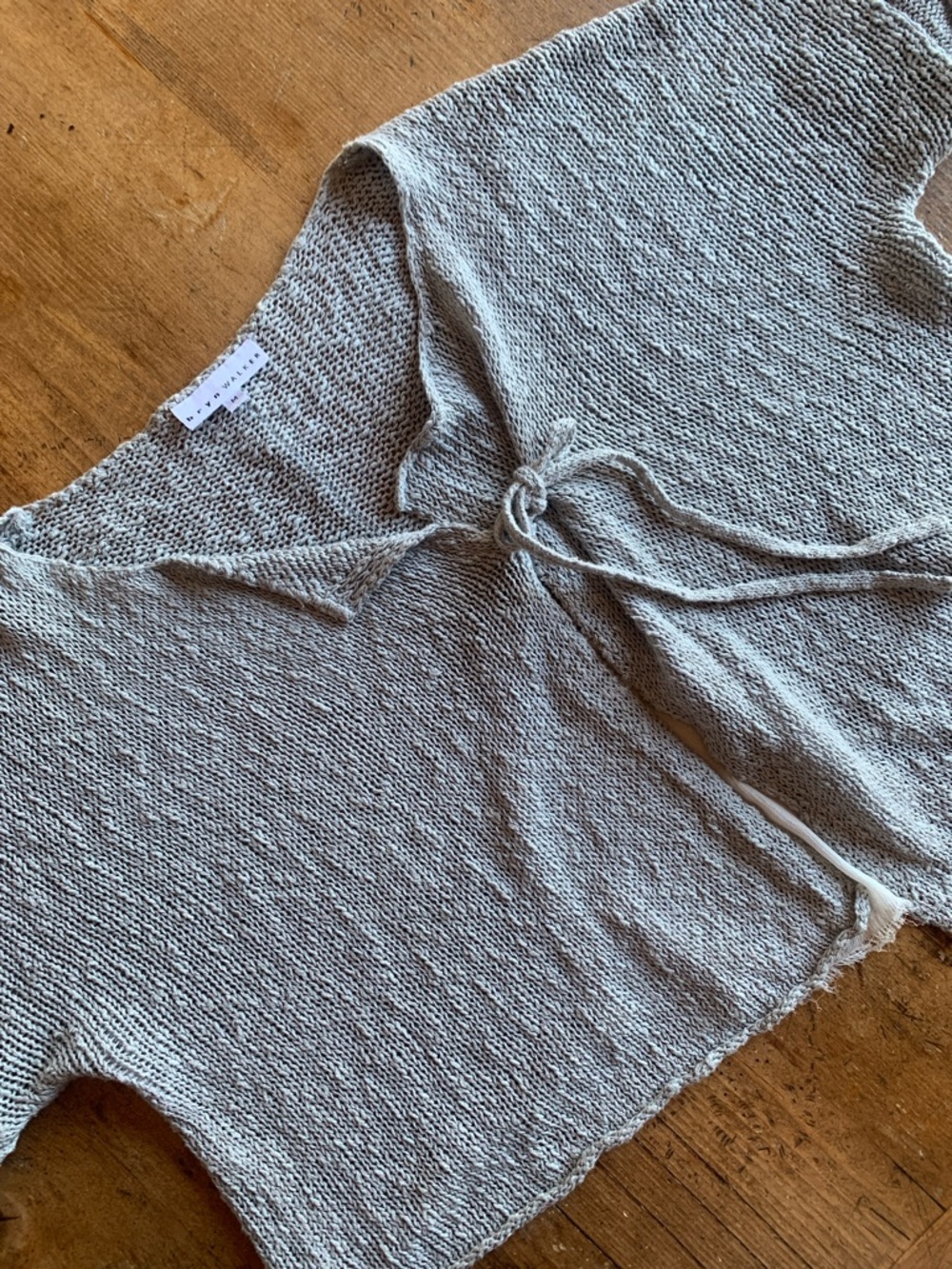 bryn Walker Light Gray Open-Knit Linen Cotton Cardigan